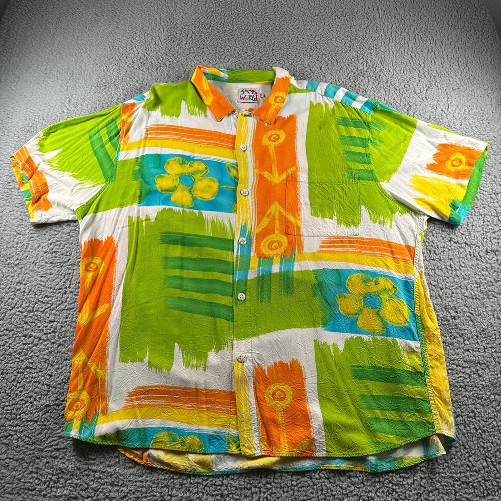 Vtg Jams World Hawaiian Shirt Mens 2XL Painted Floral Bold Print Rayon 80's 90's